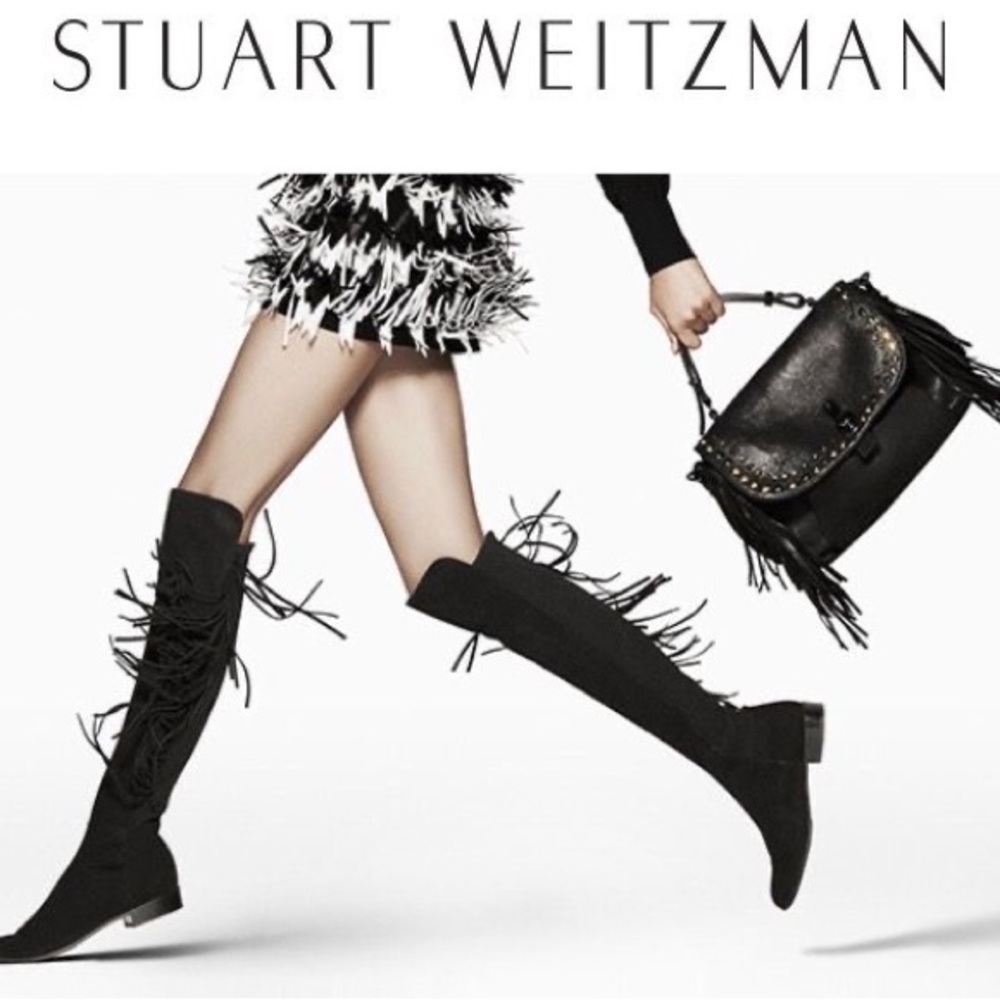 Stuart Weitzman Mane Fringe Black Suede Knee Boot size 6 - Picture 13 of 14